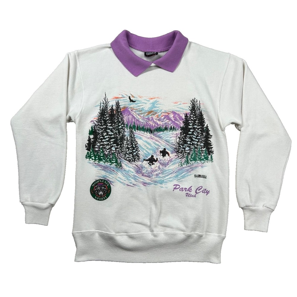 Vintage Hanes Sweatshirt Womens S Park City Utah Graphic Skiing Nature 90s